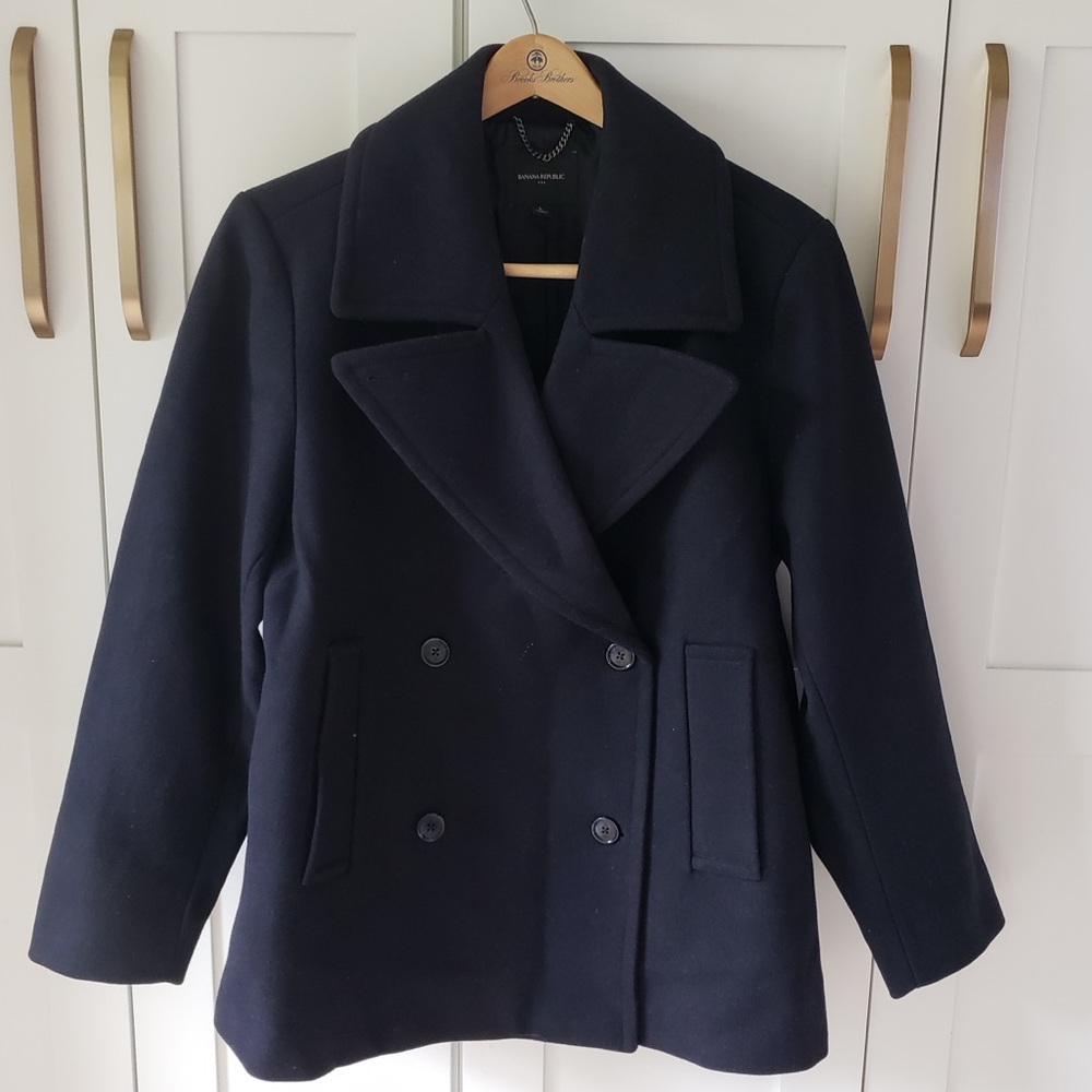Banana Republic Peacoat Womens L Navy Wool Blend Double Breasted Classic Jacket